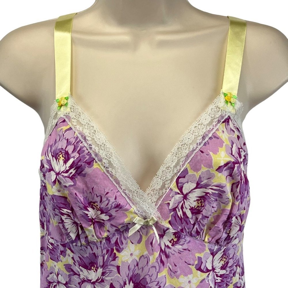 Betsey Johnson Intimates Babydoll Top Cami Slip Nightie Medium Flower Floral Lac - Picture 4 of 11